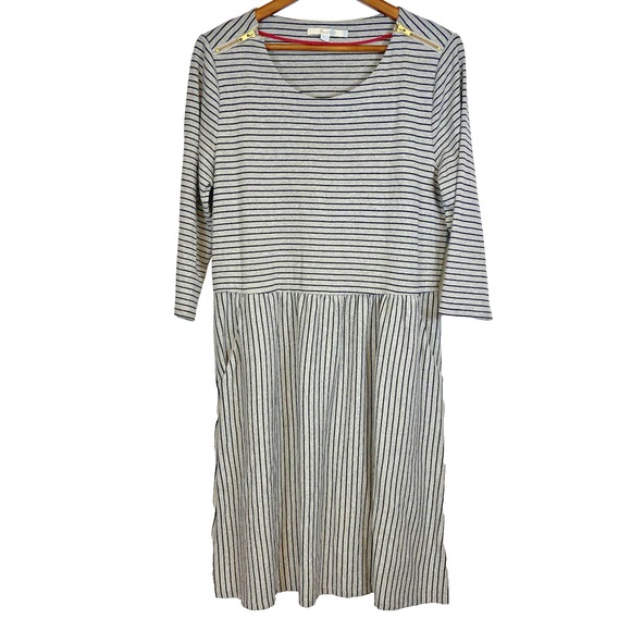 Boden Knit Janie Dress Size 16L Gray Striped Cotton Pockets Zip Shoulder Comfort - Picture 1 of 8
